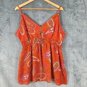 Womens Top 22W/24W Orange Boho Paisley Babydoll Y2K Beaded Fairy Hippie Festival